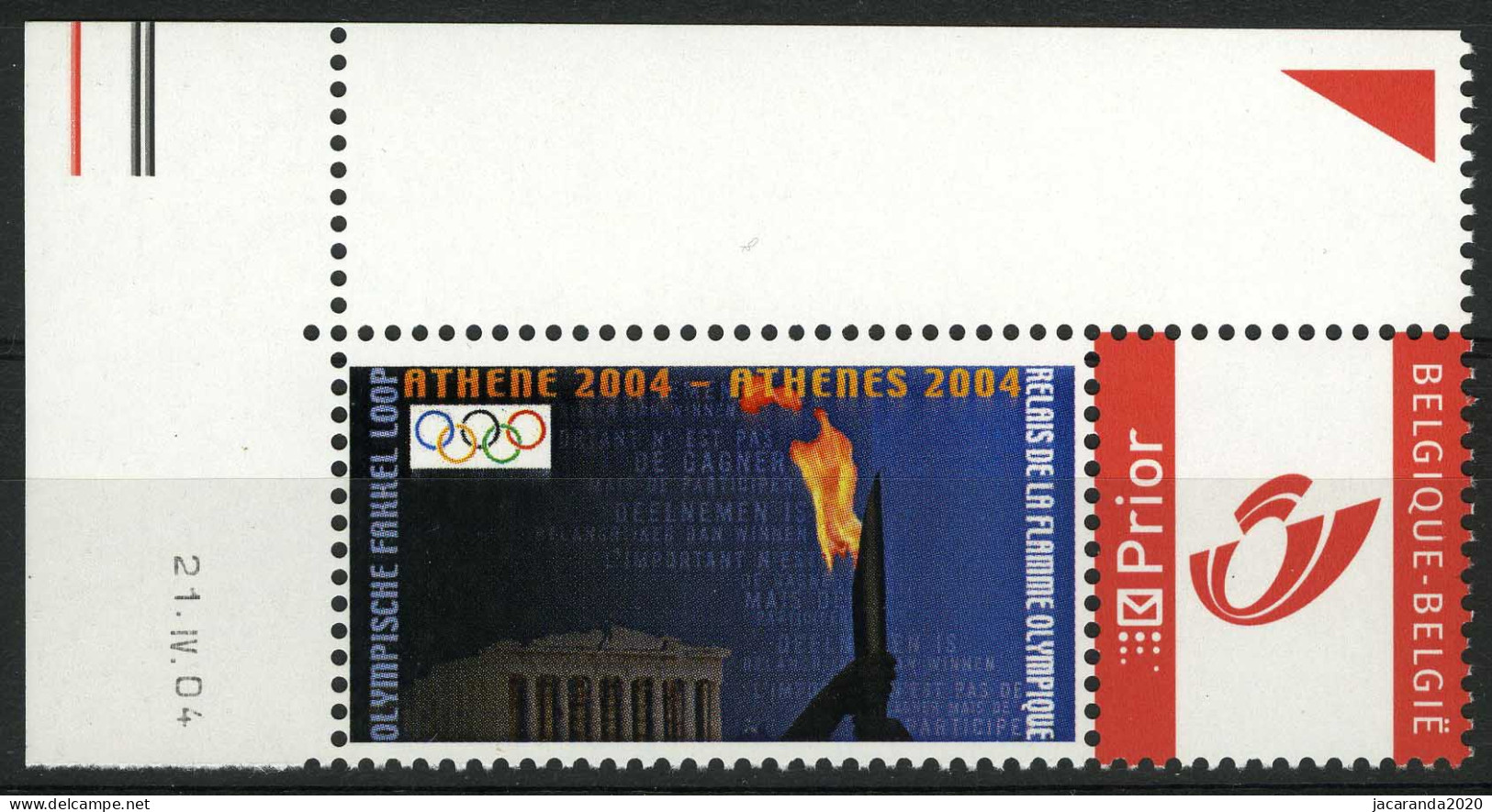 België 3274 - Duostamp - Sport - Athene 2004 - Olympische Fakkel Loop - Met Drukdatum - Nuovi