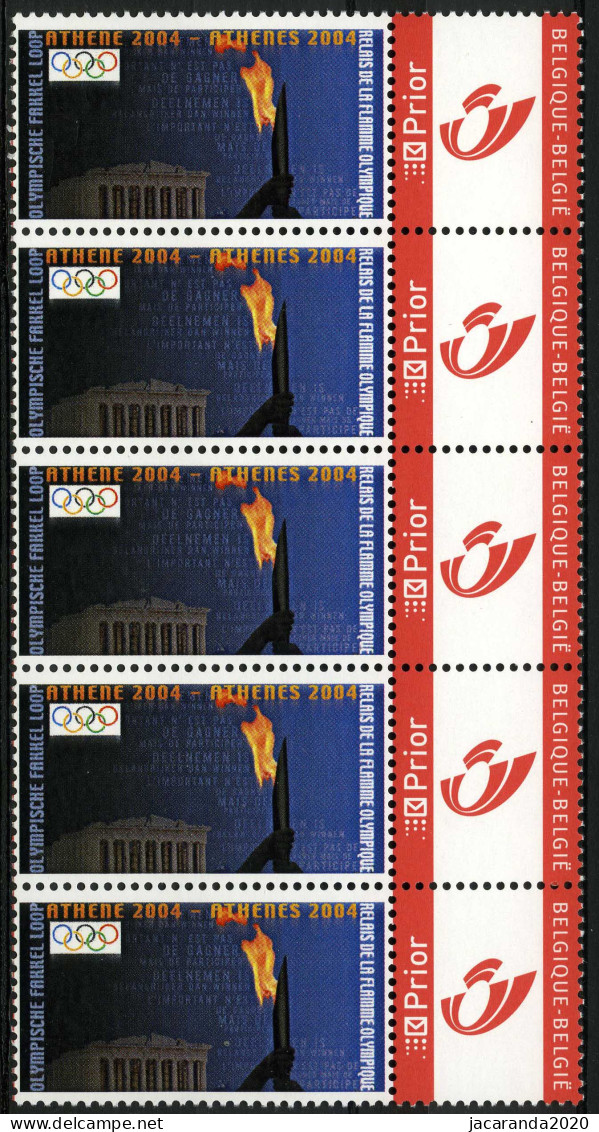 België 3274 - Duostamp - Sport - Athene 2004 - Olympische Fakkel Loop - Strook Van 5 - Ungebraucht