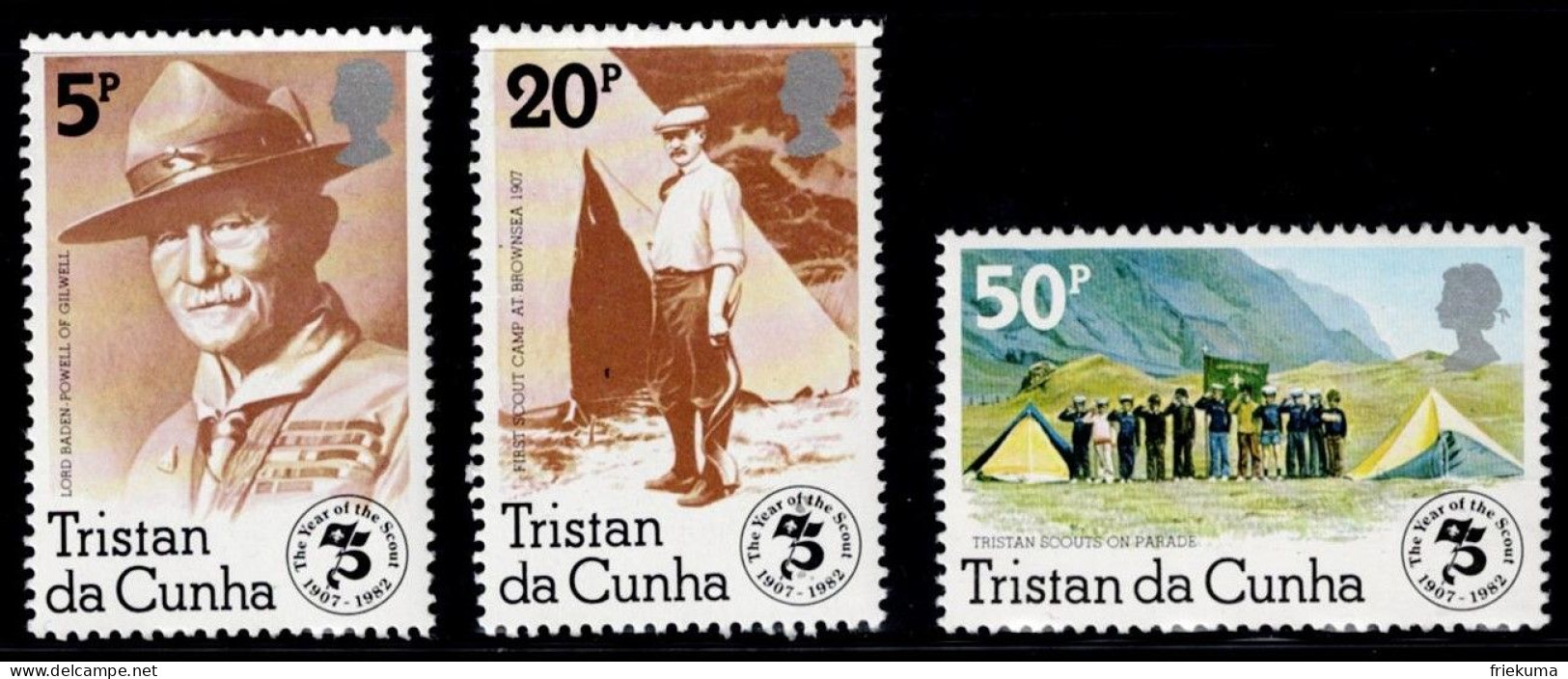 Tristan Da Cunha 327, 75 Years Of The Scout Movement: Scout Camp On Tristan Da Cunha, Etc., MiNr. 327-329 - Nuevos