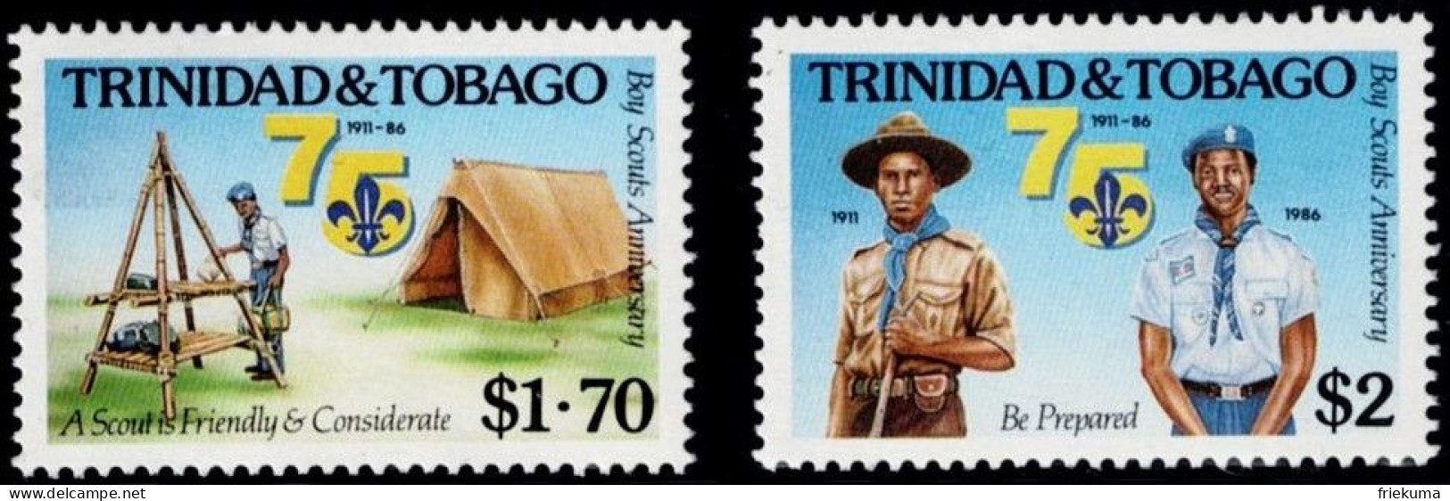 Trinidad And Tobago 1986, 75 Years Of Scouting In Trinidad: Scout Camp, Scouts (1911 And 1986), MiNr. 534-535 - Nuevos