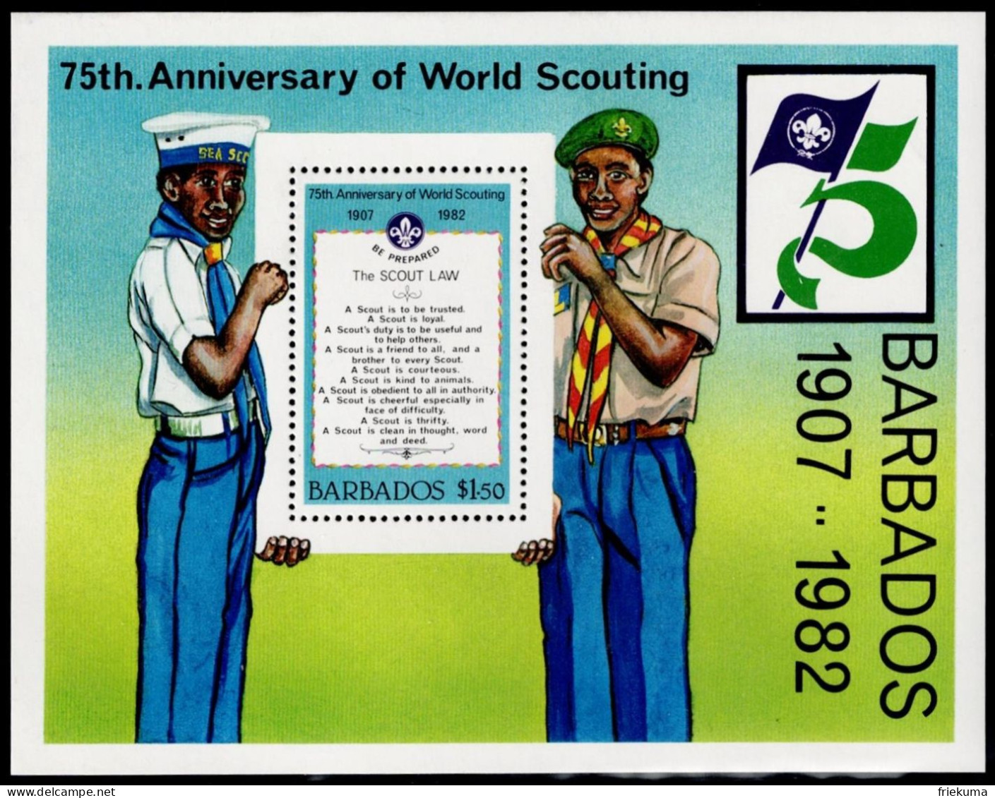 Barbados 1982, 75th. Anniversary Of World Scouting: Scout Rules, MiNr. 570 Block 15 - Nuevos