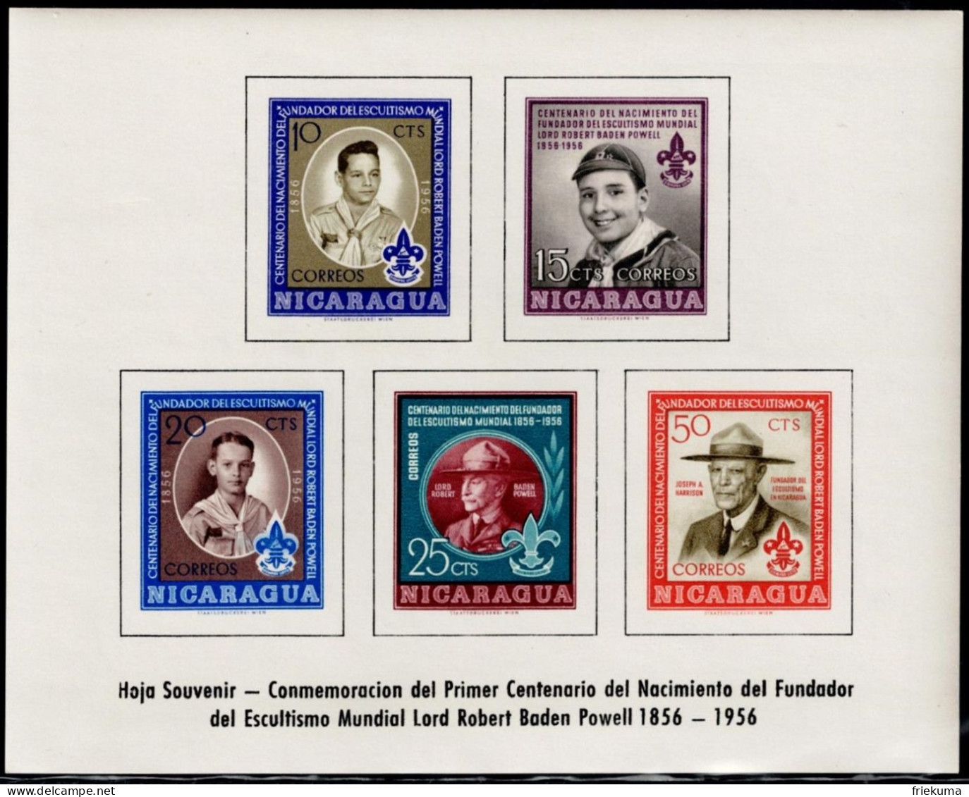 Nicaragua 1957, 100th Birthday Of Lord Robert Baden-Powell, The Founder Of The Scout Movement, MiNr. 1126-1130 Block 43 - Nuevos