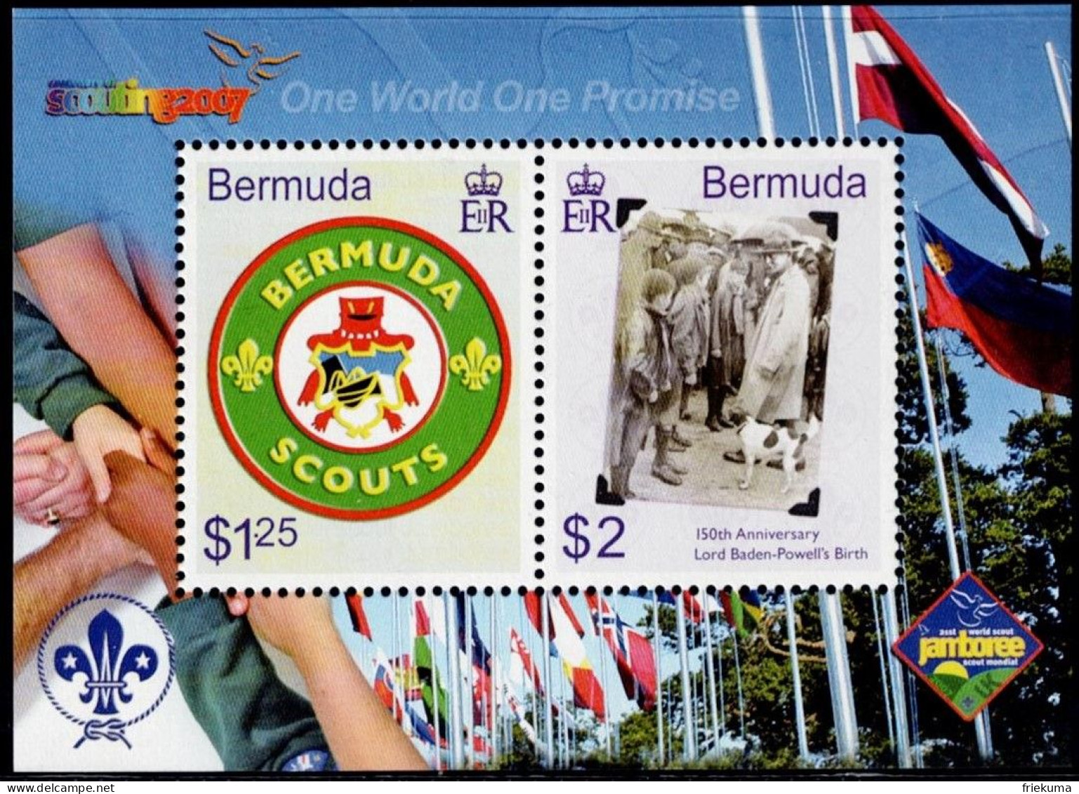 Bermuda 2007, 100 Years Of Scouting: Lord Baden-Powell Inspects Wolves, Emblem: Bermuda Scouts MiNr. 944-945 Block 18 - Nuevos