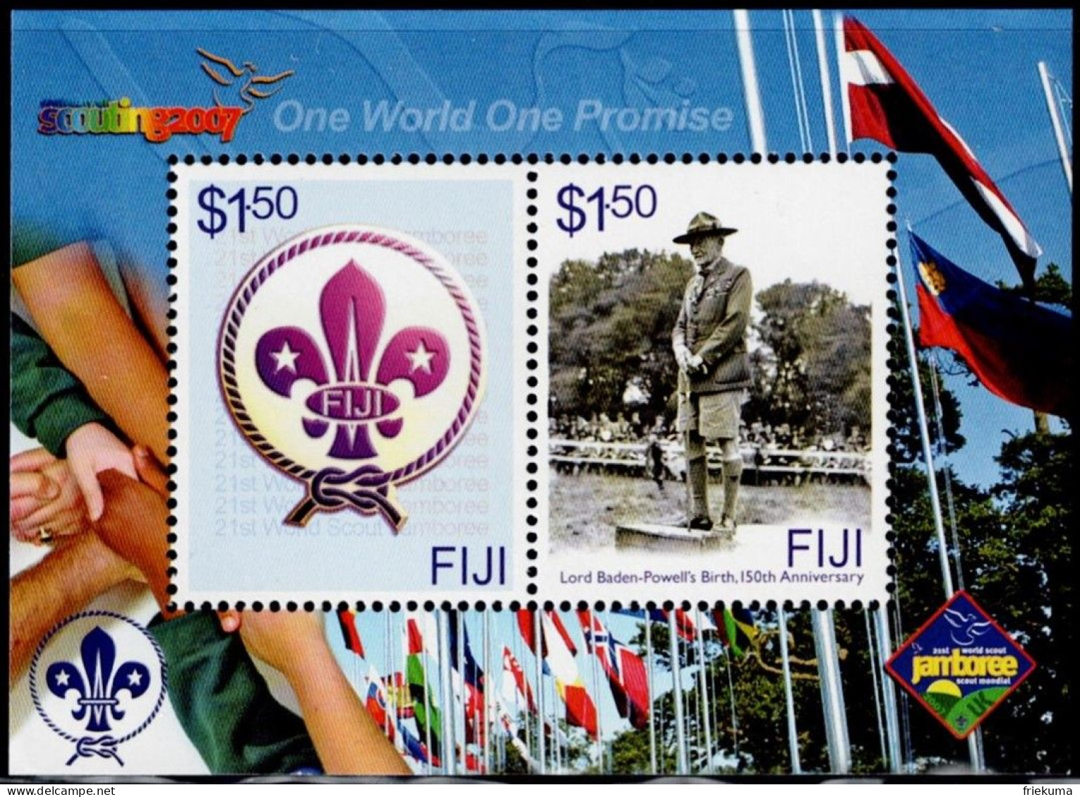 Fiji 2007, 100 Years Of Scouting: Robert Baden-Powell, Founder Of The Scout Organisation, MiNr. 1214-1215 Block 53 - Unused Stamps