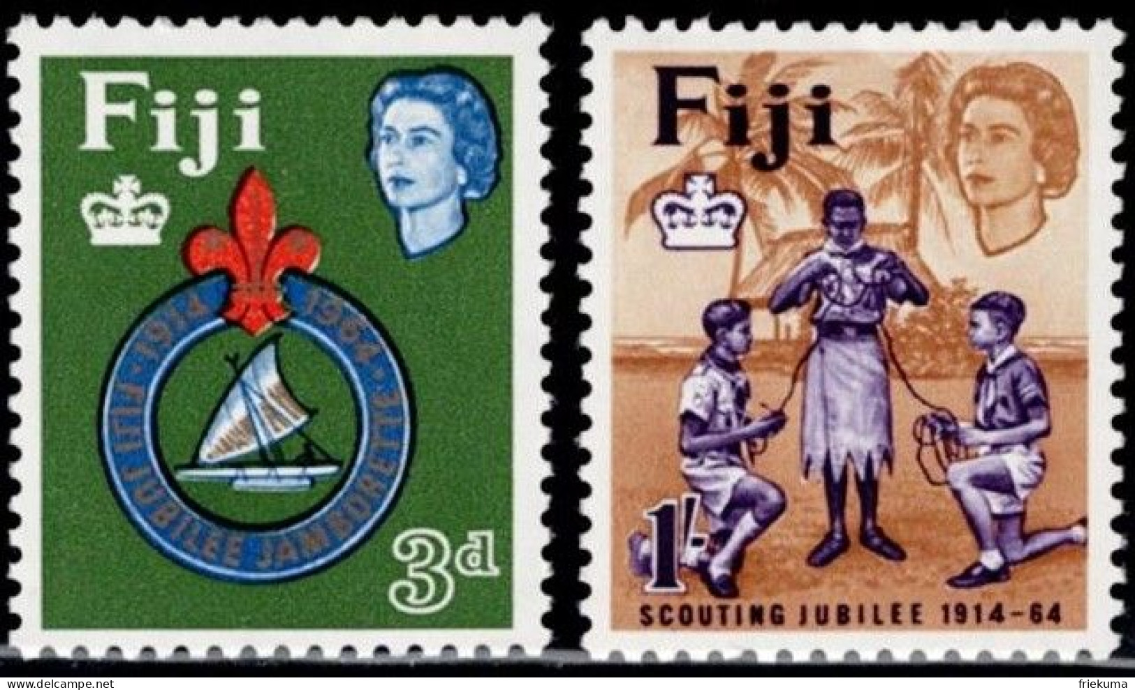 Fiji 1964, 50 Years Of The Scout Movement In Fiji: Scout Badges, Scouts From Fiji, India And Europe, MiNr. 178-179 - Unused Stamps