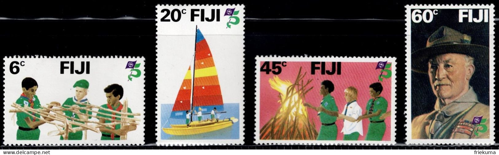 Fiji 1982, 75 Years Of The Scout Movement: 
Scouts, Catamaran, Scouts At The Campfire, Etc., MiNr. 452-455 - Nuevos