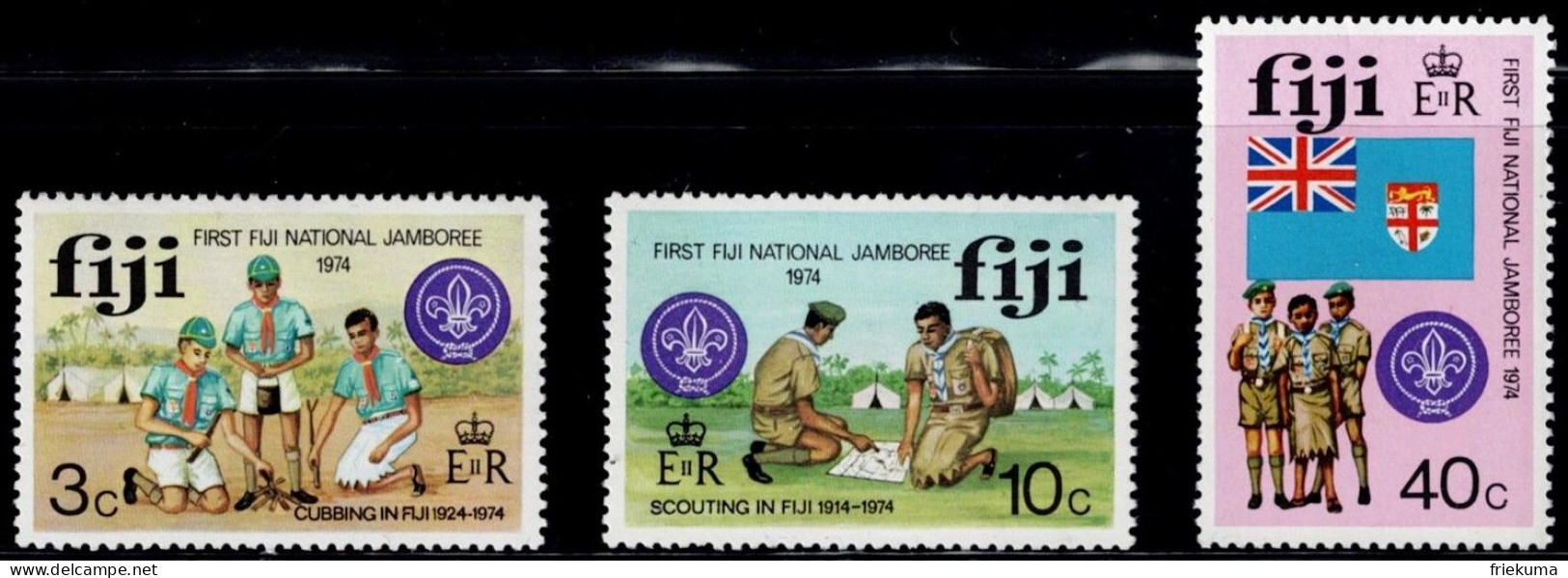 Fiji 1974, 1st National Scout Meeting: Scout Boys, Map Study, Scouts, National Flag, MiNr. 324-326 - Nuevos