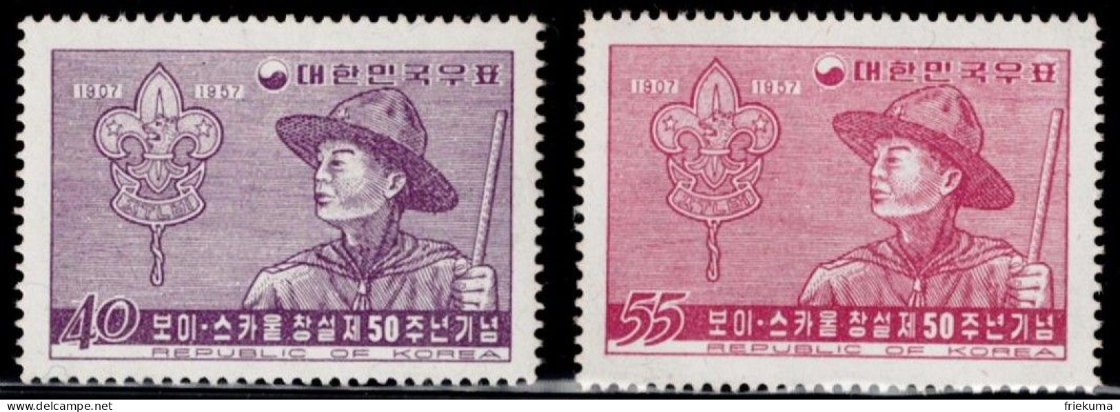 Korea South 1957, 50 Years Of Scouting: Pfadfinder Mit Abzeichen/Scouts With Badge/Scout Avec Insigne, MiNr. 238-239 - Unused Stamps