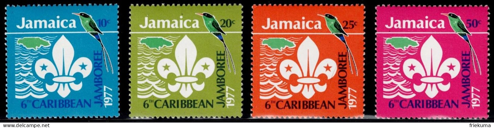 Jamaica 1977, 6th Caribbean Scout Meeting: Scout Emblem, Map Of Jamaica, Hummingbird, MiNr. 427-430 - Nuevos