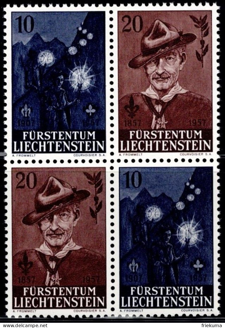 Fürstentum Liechtenstein 1957, 50 Years Of The Scout Movement; 100th Birthday Of Robert Baden-Powell, MiNr. 360-361 - Nuevos