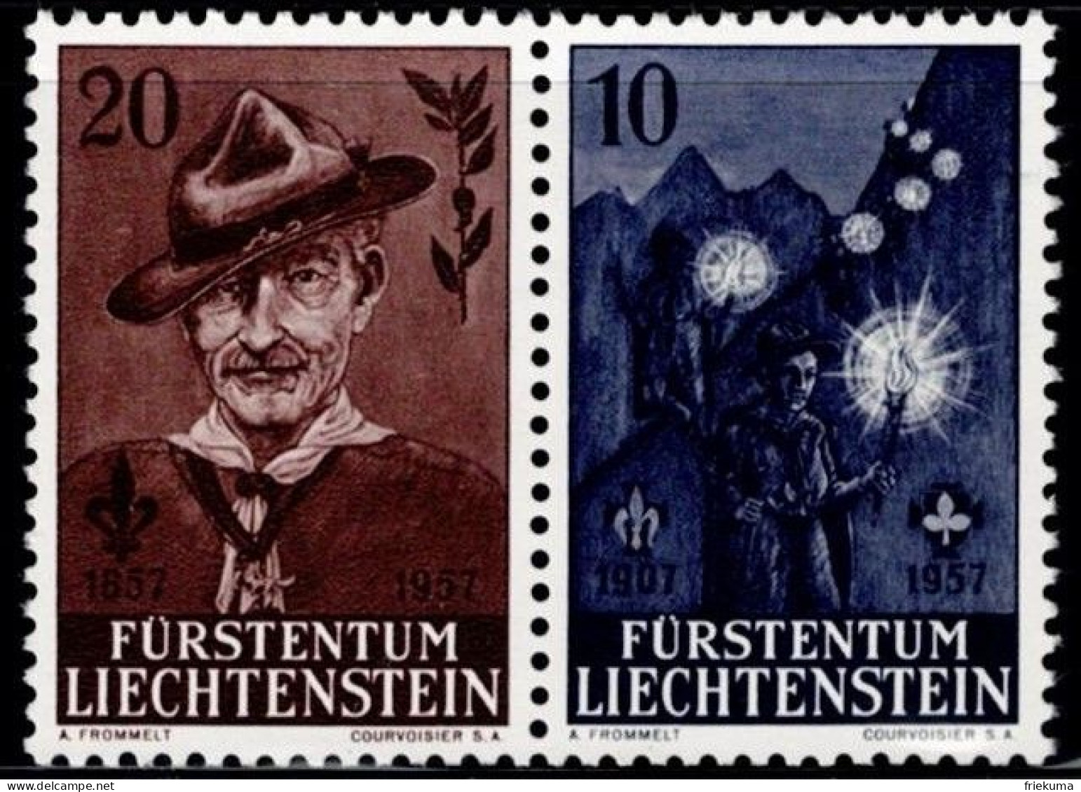 Fürstentum Liechtenstein 1957, 50 Years Of The Scout Movement; 100th Birthday Of Robert Baden-Powell, MiNr. 360-361 - Nuevos