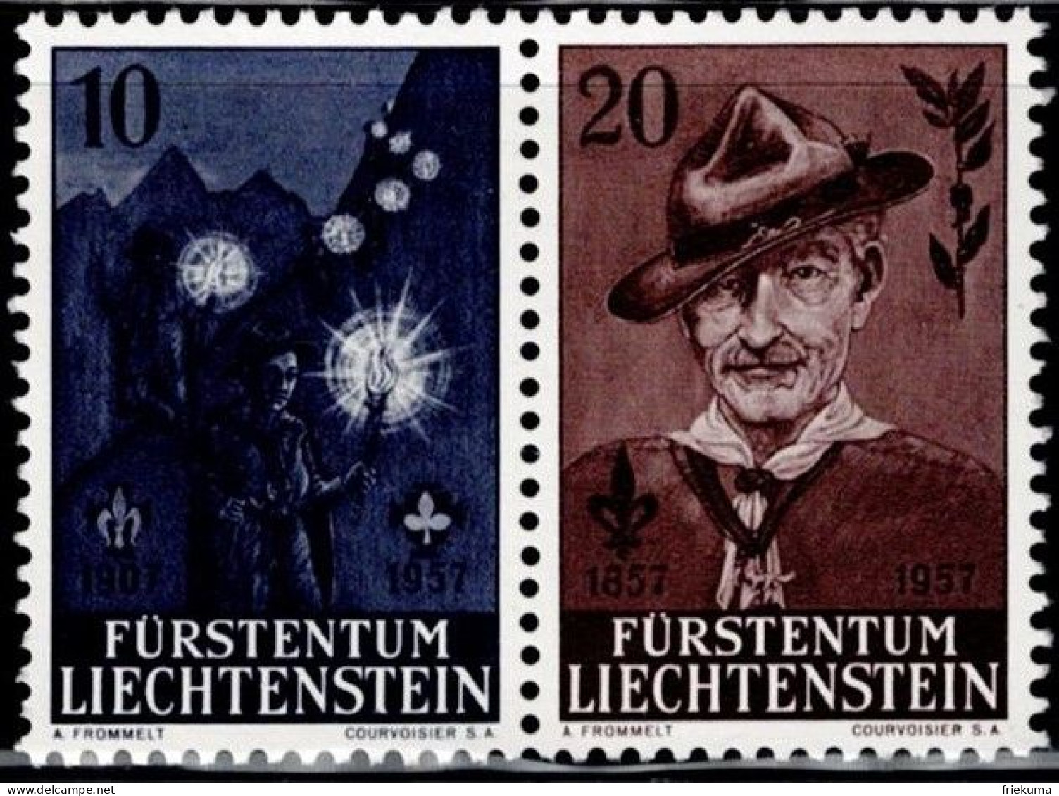 Fürstentum Liechtenstein 1957, 50 Years Of The Scout Movement; 100th Birthday Of Robert Baden-Powell, MiNr. 360-361 - Nuevos