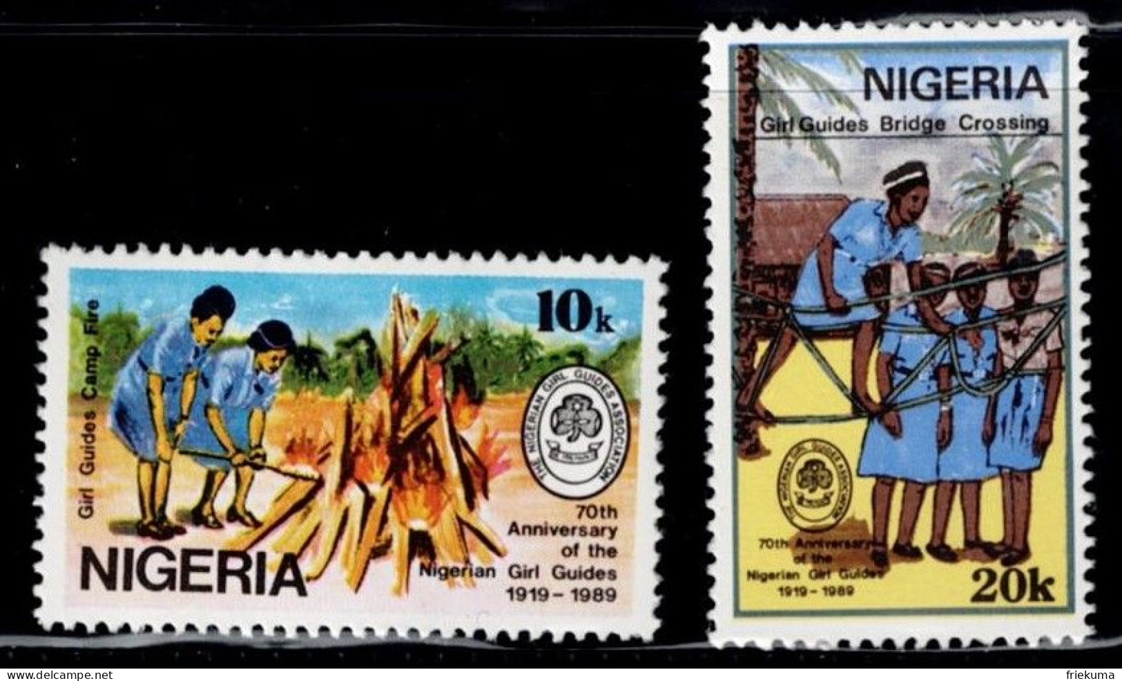 Nigeria 1989, 70 Years Of Girl Guides In Nigeria: Girl Scouts Around The Campfire, MiNr. 539-540 - Unused Stamps