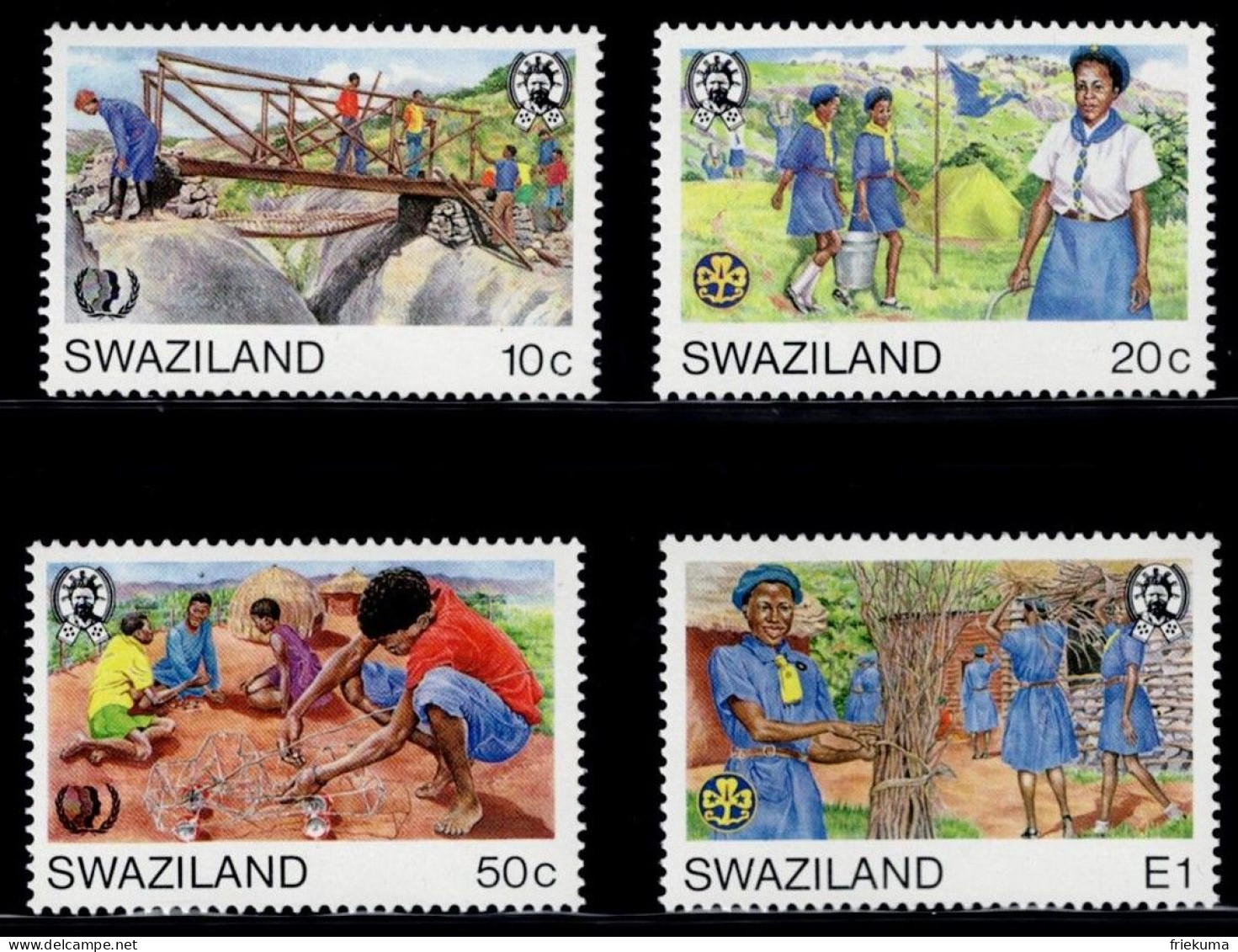 Swaziland 1985, Inter. Year Of Youth, 75 Years Of Girl Scouts: Building A Bridge, Girl Scouts, Teenagers, MiNr. 494-497 - Unused Stamps