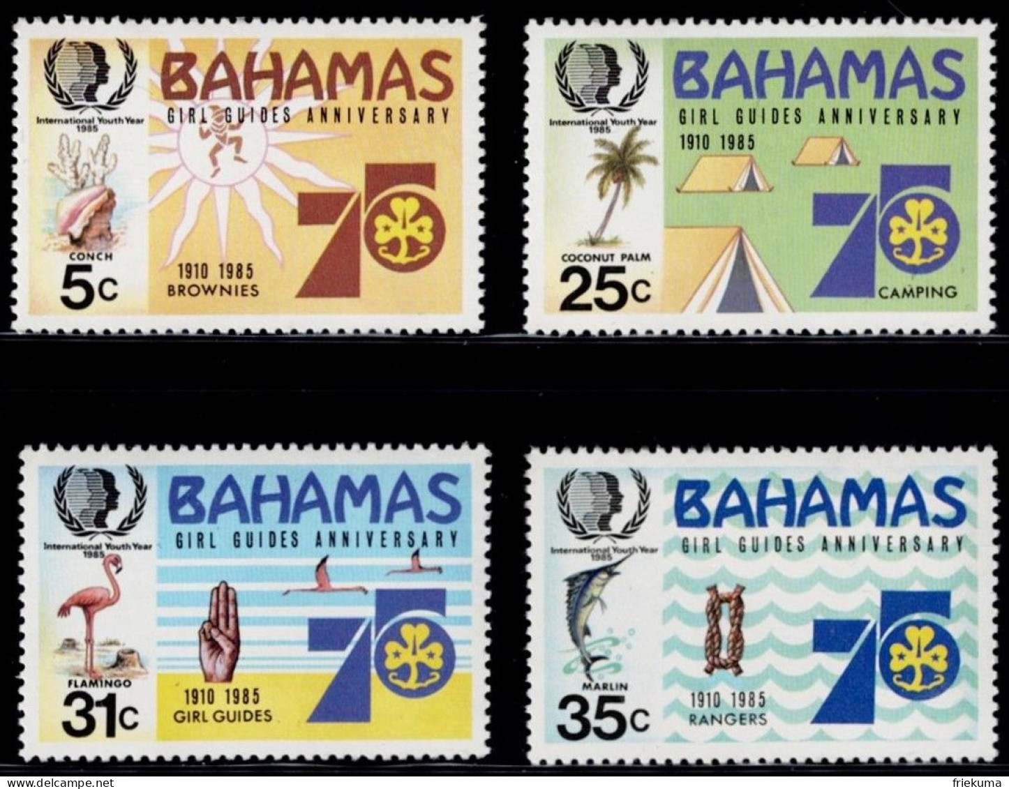 Bahamas 1985, Scouts: International Year Of Youth; 75 Years Of Girl Guides And Girl Scouts, MiNr. 586-589 - Nuevos