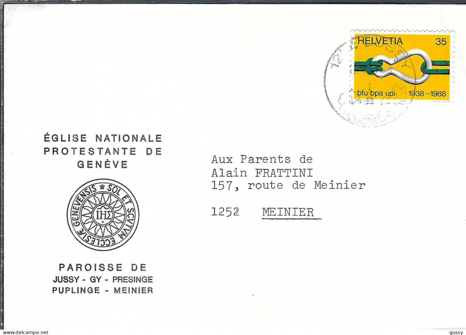 SUISSE 1988: LSC De Jussy (GE) Affr. De 35c, Pli - Covers & Documents