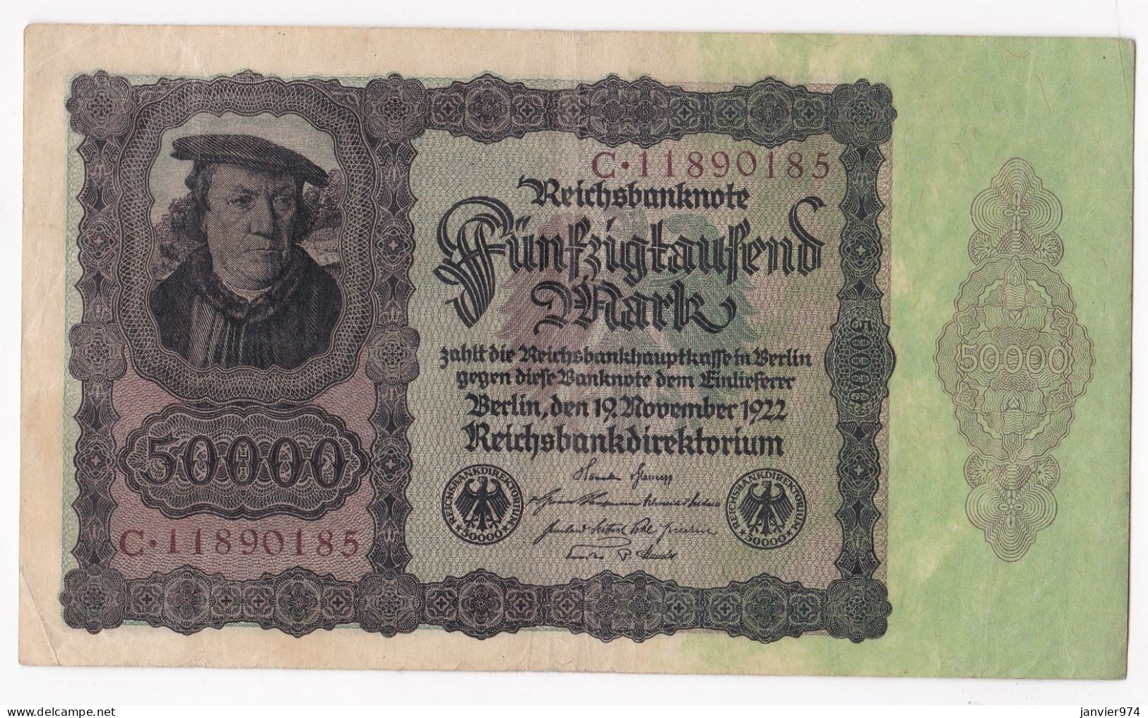 50000 Mark 1922 , Serie C.11890185, Tres Beau Billet - 50.000 Mark