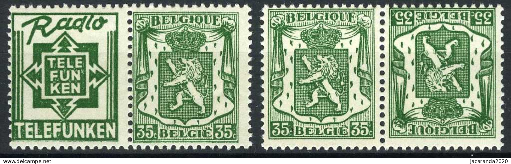 België PU93 + KP19 ** - Telefunken + Kopstaand - Mint