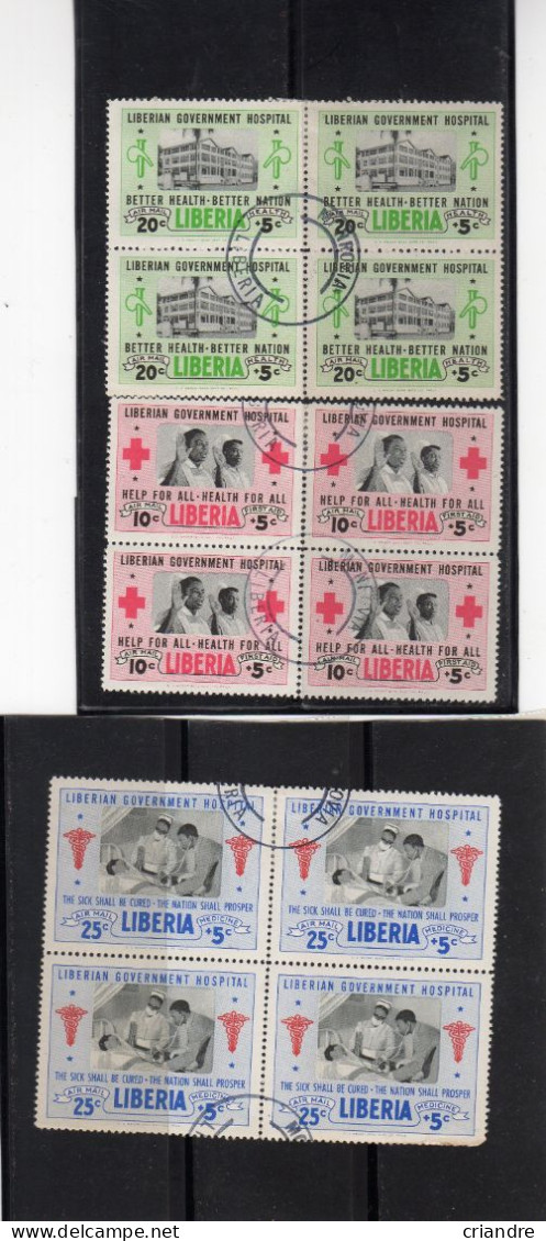 LIBERIA :année 1954 3 Blocs De 4 Timbres PA N° 73 / 75 Oblitérés - Liberia