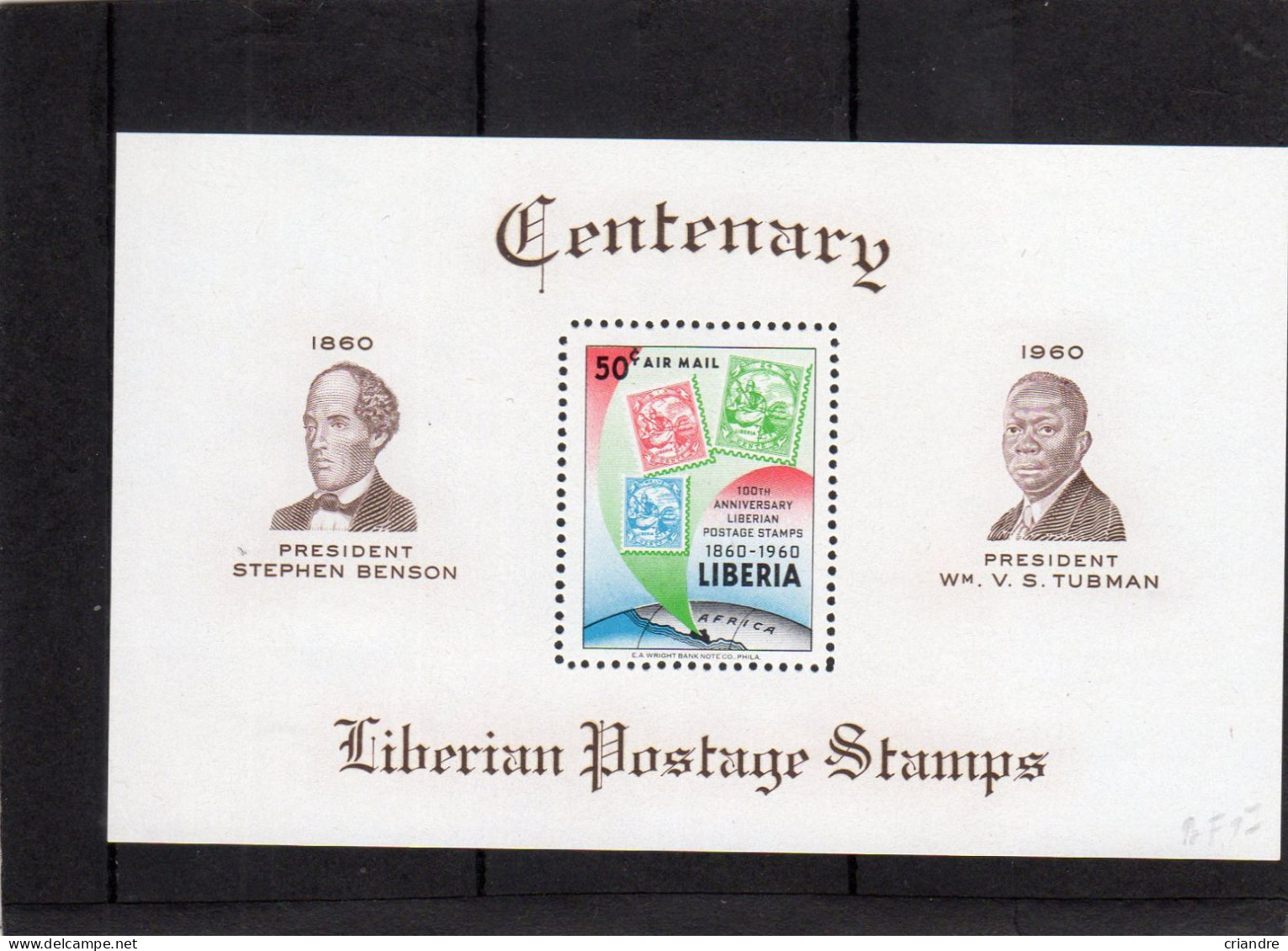 LIBERIA : 100e Anniversaire "liberian Postage Stamp" Bloc N° 17** - Liberia