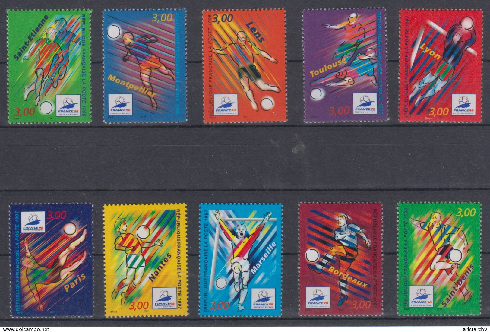 FRANCE 1998 FOOTBALL WORLD CUP FULL SET OF 10 STAMPS - 1998 – France