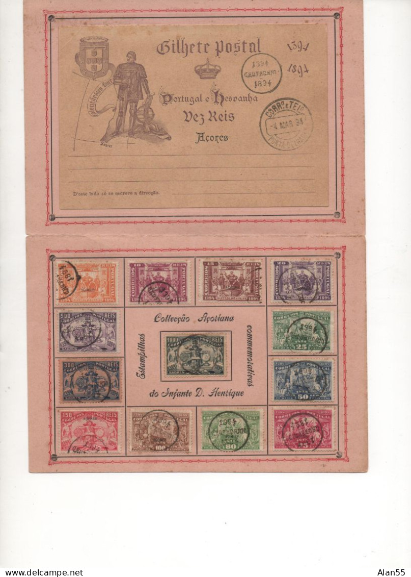 ACORES.1894. RARE LIVRET « CENTENAIRE INFANTE D.HENRIQUE ».SERIE  YT N°62 à 74.Mi 60-72+ ENTIER POSTAL. OBLITERE - Azores