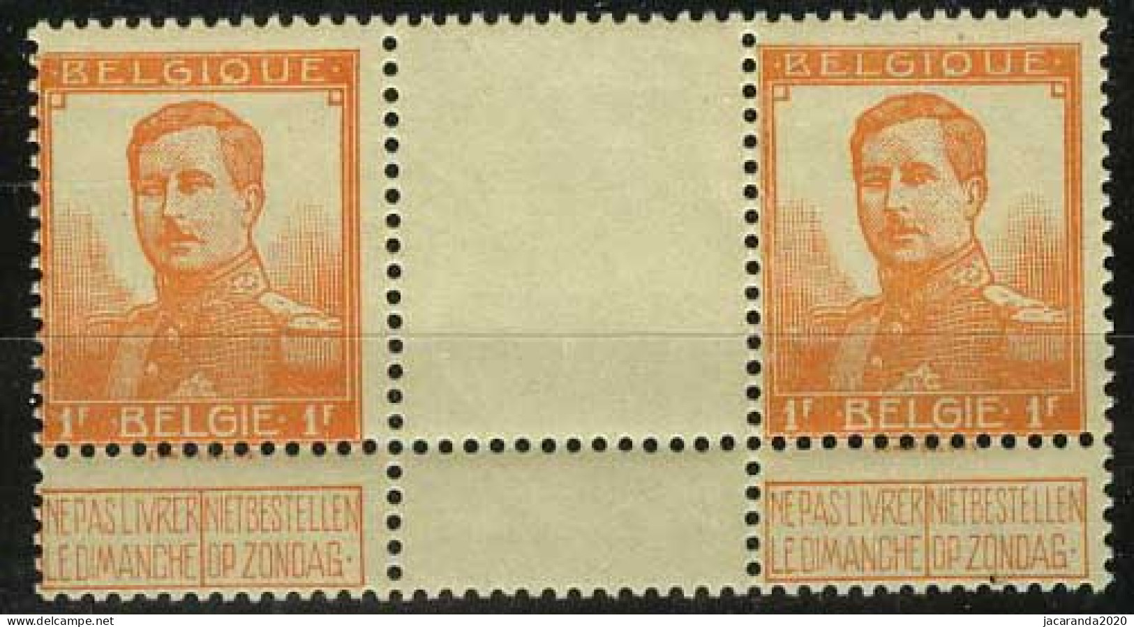 België 116 ** - Koning Albert I - "Pellens" - 1F Oranje - Met TUSSENPANEEL - INTERPANNEAUX - ZELDZAAM - RARE - SUP - 1912 Pellens