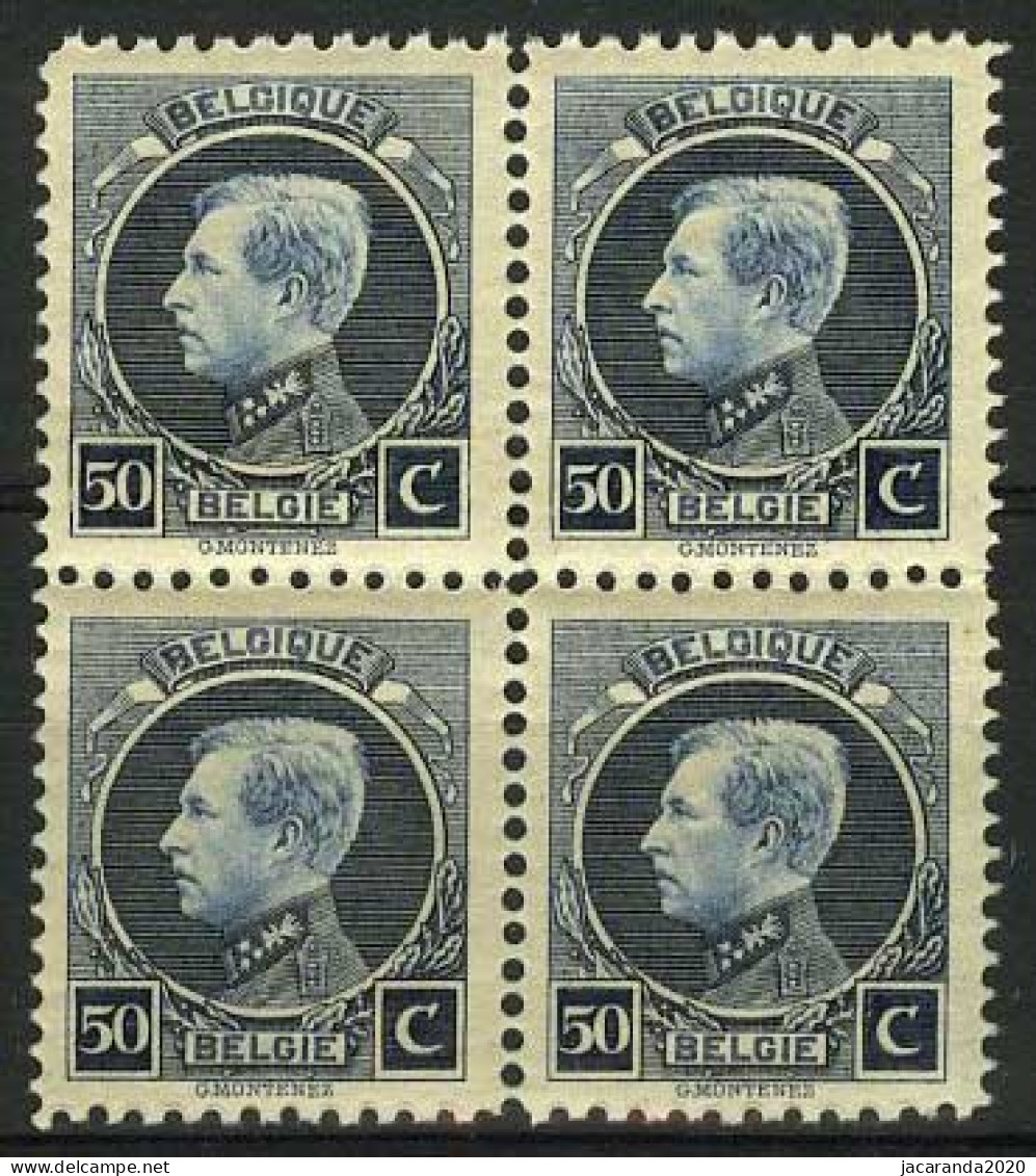 België 211A ** - Koning Albert I - Type Kleine Montenez - Tanding 11 1/2 X 12 1/2 - In Blok Van 4 - 1921-1925 Kleine Montenez