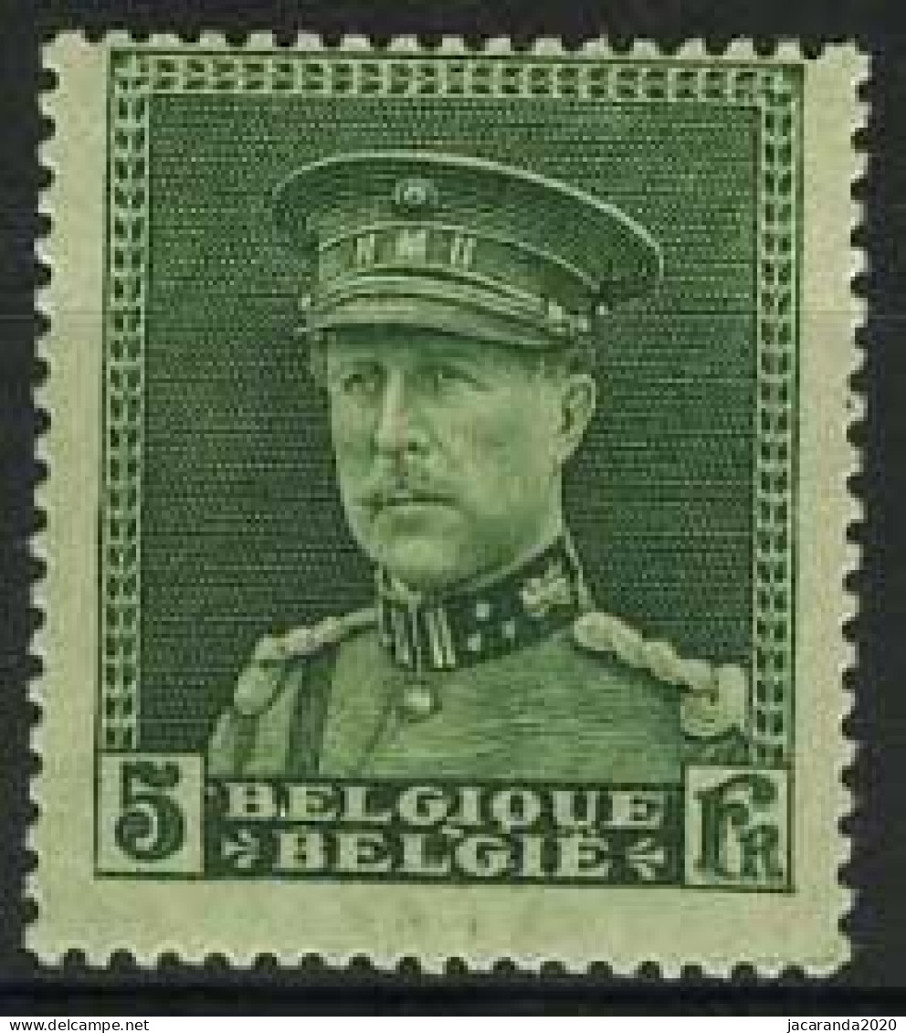 België 323 ** - Koning Albert I - "Albert Met Kepi" - 5F Groen  - 1931-1934 Kepi