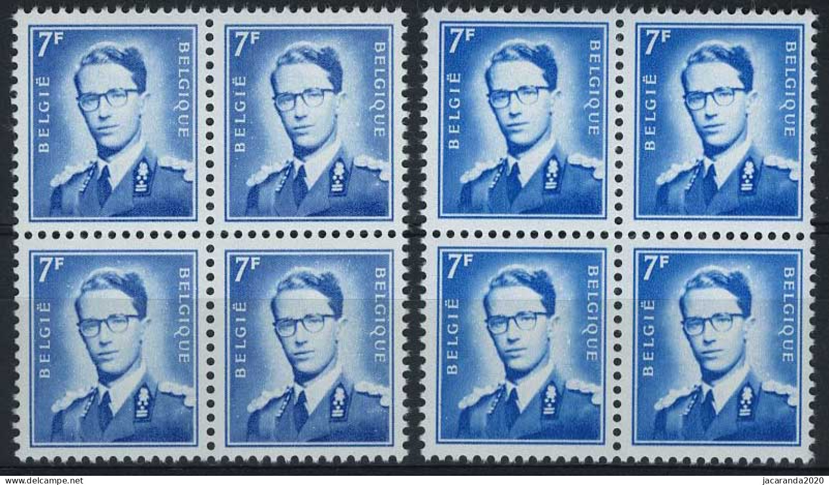 België 1575 ** - Koning Boudewijn - Met Bril - Type Marchand - Groot Waardecijfer - Blauw + Kobaltblauw - Blok Van 4 - 1953-1972 Anteojos