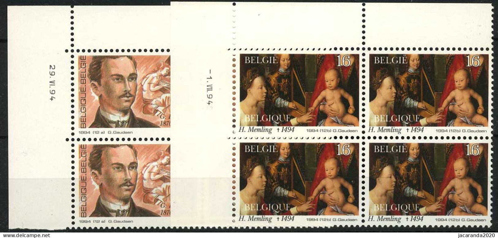 België 2569/70 - Guillaume Lekeu - Hans Memling - Hoekdatum 29.VI.94 En -1.VII.94 - Hoekdatums