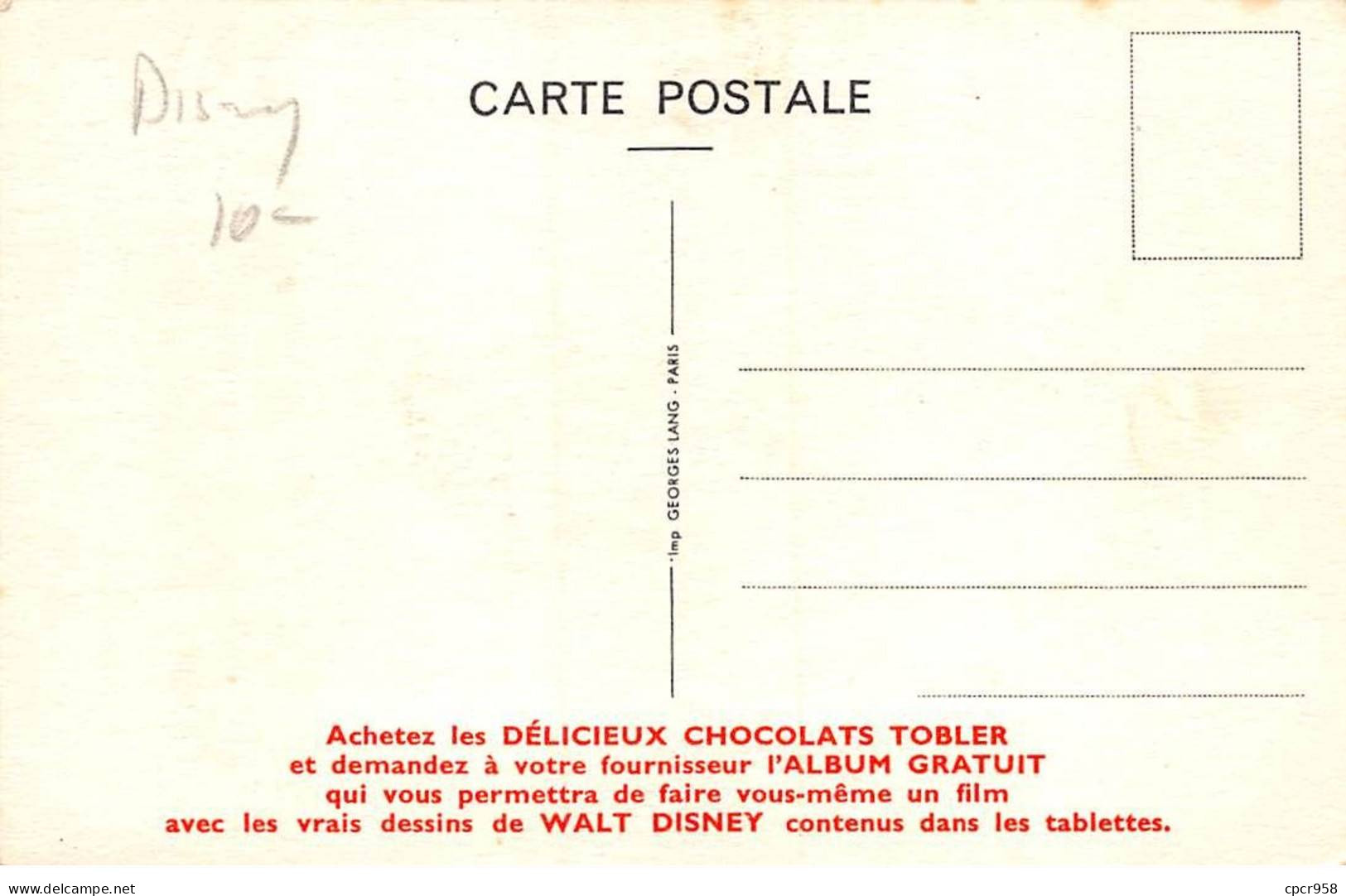 Disney - N°87818 - Tobler - Le Lièvre De Mars - Walt Disney - Carte Publicitaire - Disneyland