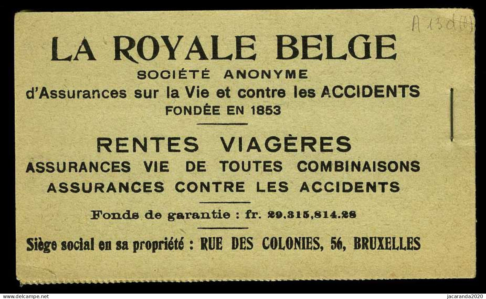 België Boekje A13d(b) - Volledig - Groen Kaftje - 50 Zegels - Doorschijnende Schutblaadjes - 1914  - 1907-1941 Antiguos [A]