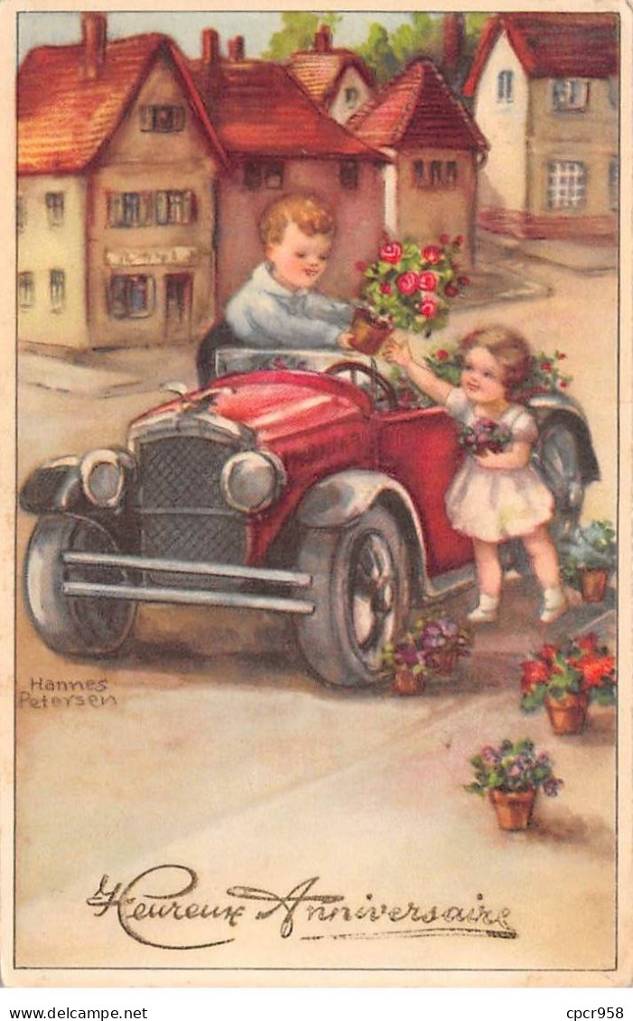 Illustrateur - N°87633 - Hannes Petersen - Heureux Anniversaire - Enfants Sortant Des Fleurs D'une Voiture - Petersen, Hannes