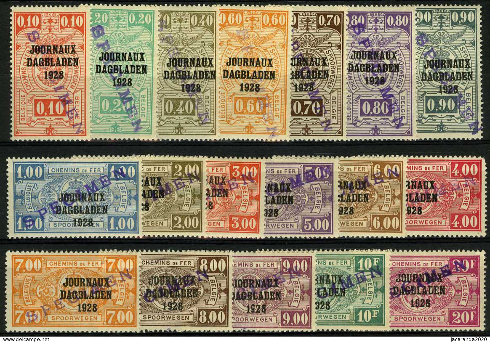 België JO1/18 ** - Postpakketzegels Met Opdruk "Journaux - Dagbladen 1928" - Met Opdruk - Avec Surcharge "SPECIMEN" - Newspaper [JO]