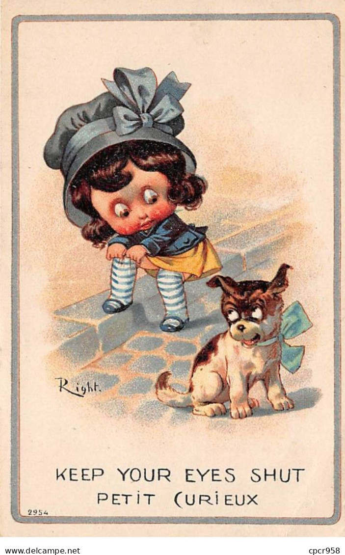 Illustrateur - N°87636 - Right - Petit Curieux - Fillette Avec Un Petit Chien - Right