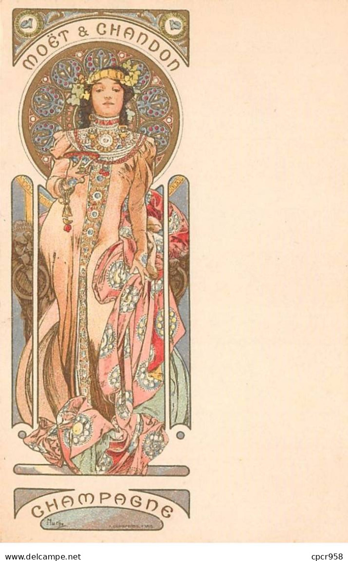 Illustrateur.mucha Alphonse.n°car21010.champagne Moet Et Chandon.dos Blanc.menu Format Carte Postale. - Mucha, Alphonse