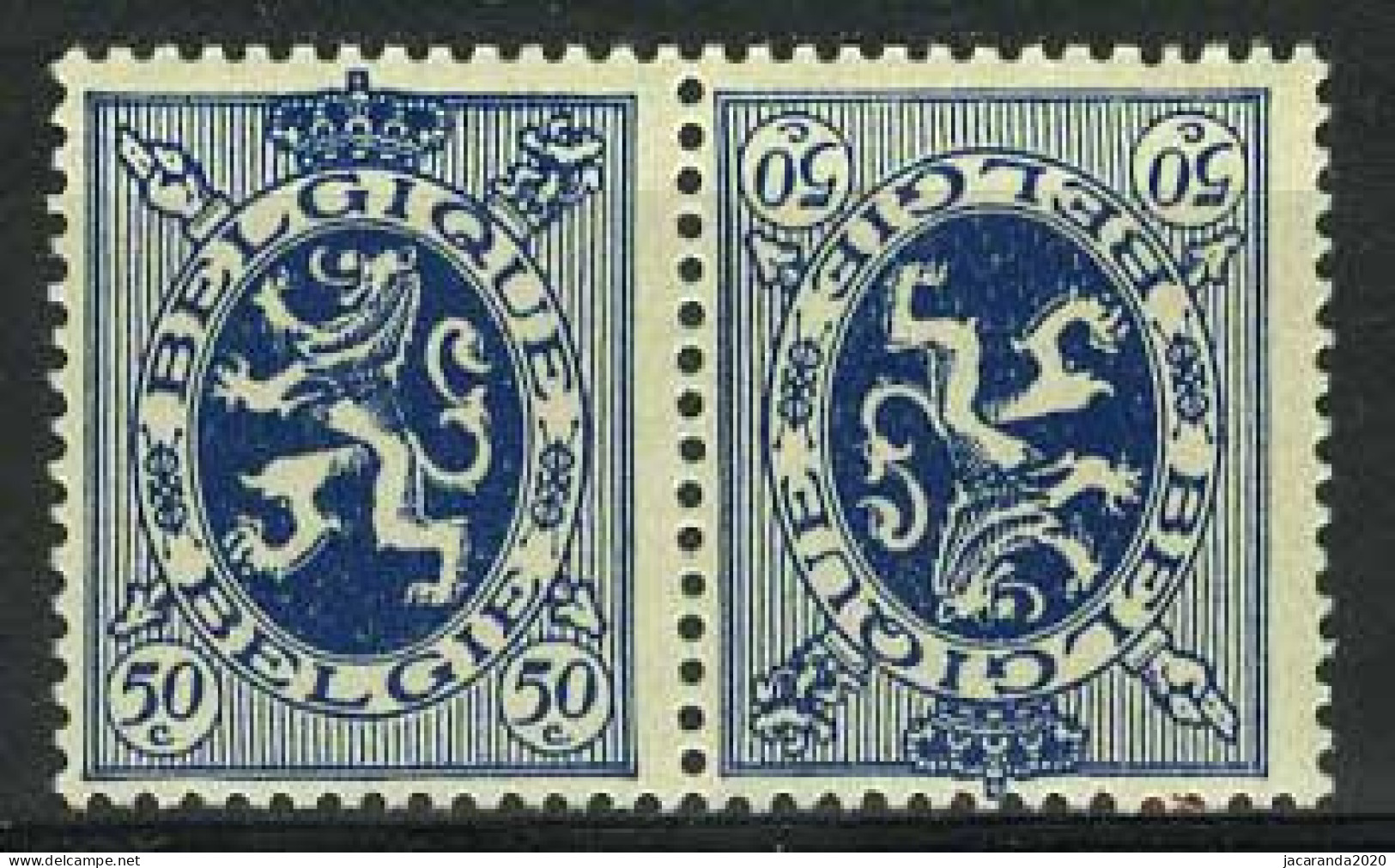 België KP8 ** - Heraldieke Leeuw - Lion Héraldique - 50c Blauw - Kopstaande - Tête-bêche - Tête-bêche [KP] & Inter-panels [KT]