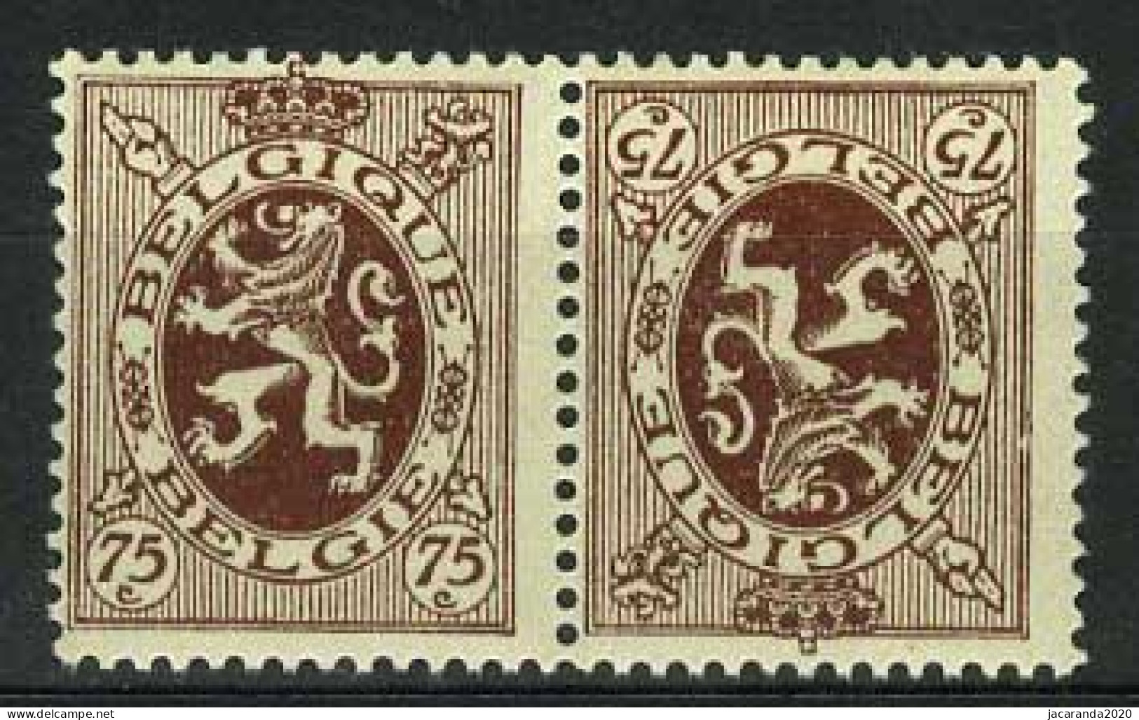 België KP12 ** - Heraldieke Leeuw - Lion Héraldique - 75c Bruin - Kopstaande - Tête-bêche - Tête-bêche [KP] & Inter-panels [KT]