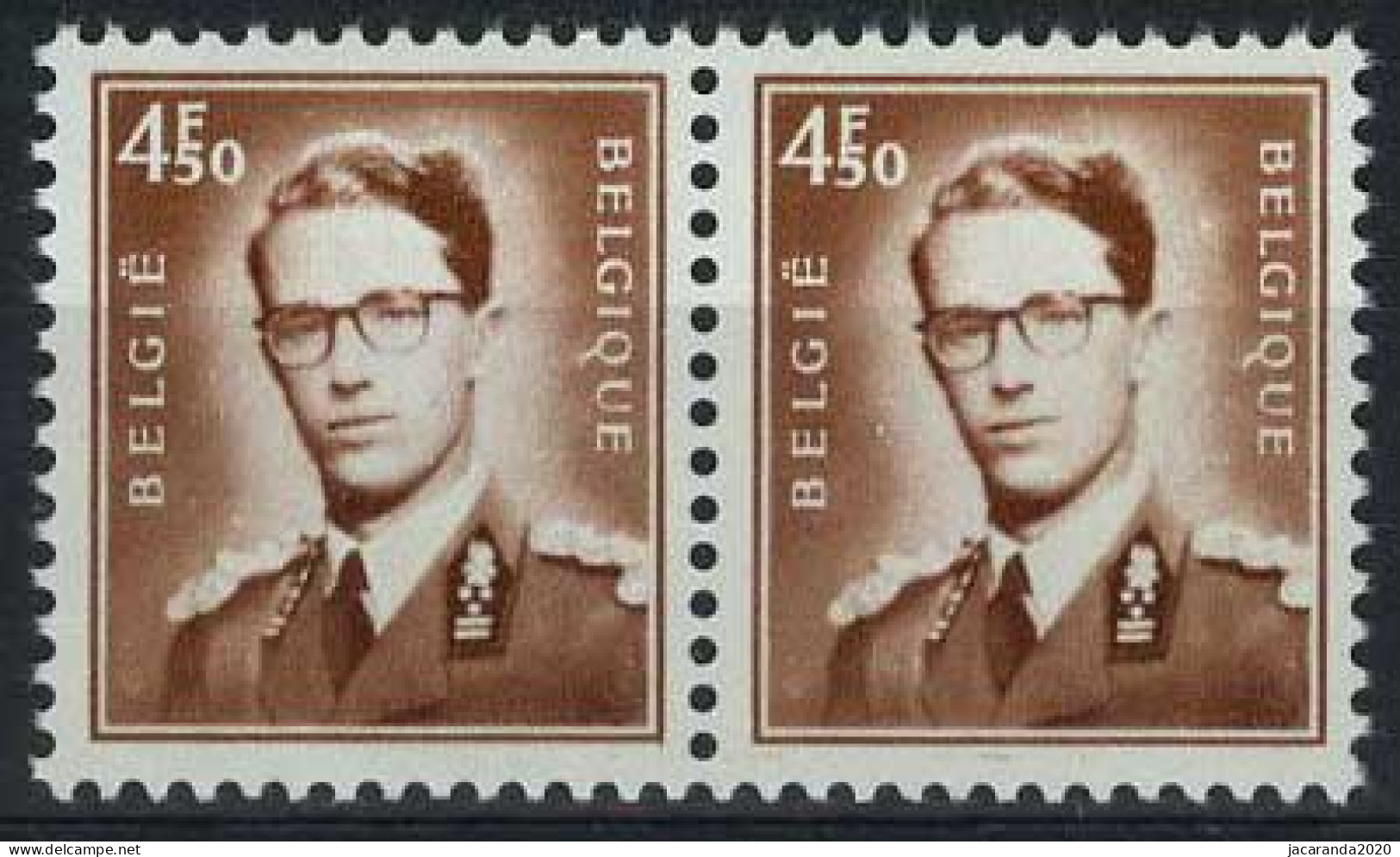 België R40a ** - Koning Boudewijn - Met Bril - Type Marchand - 4,50F Bruin - Horizontaal Paar - Coil Stamps