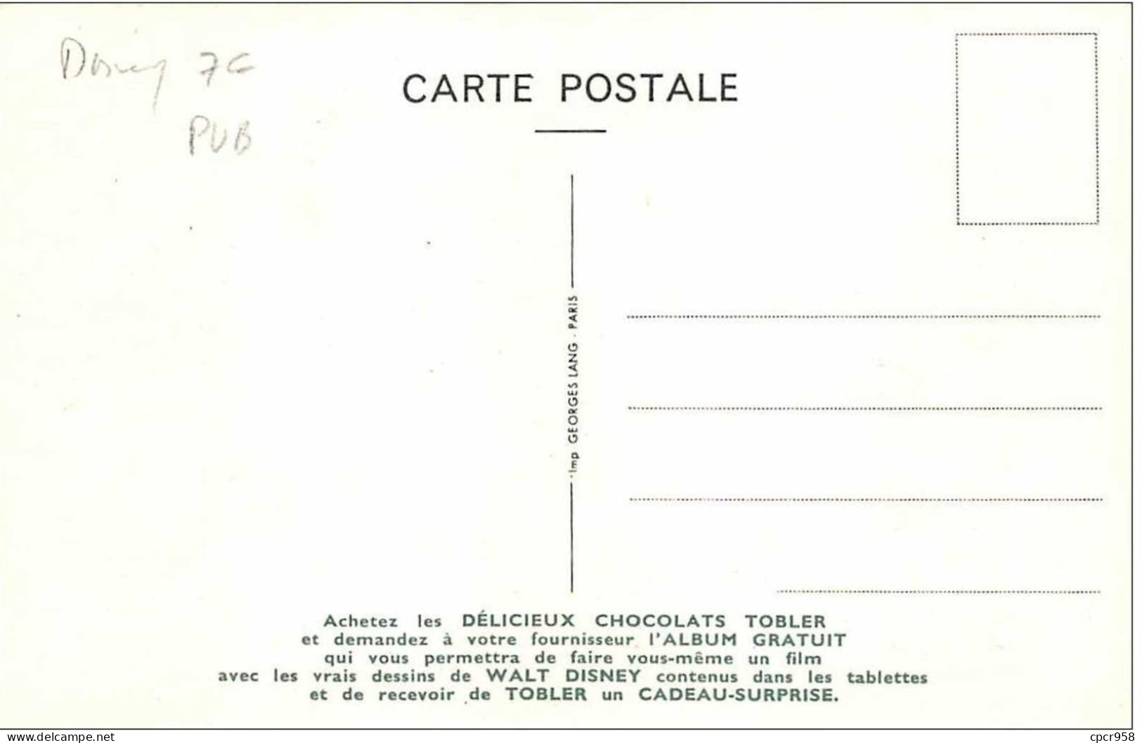 Walt Disney. N°48010 . Nif-nif Et Nouf-nouf . Carte Publicitaire Chocolat Tobler - Altri & Non Classificati