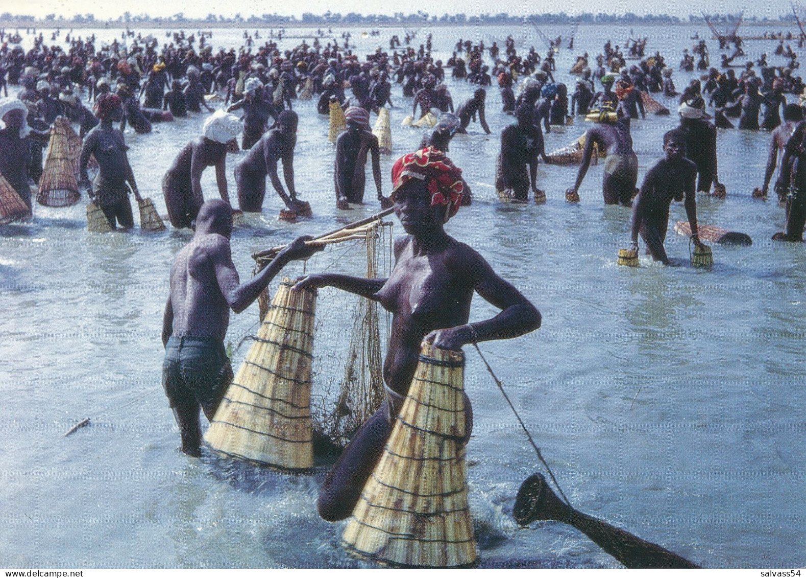 TCHAD : BONGOR - Scène De Pêche Chez Les MASA - Jeune Femme Au Panier De Pêche Au Premier Plan - Ciad