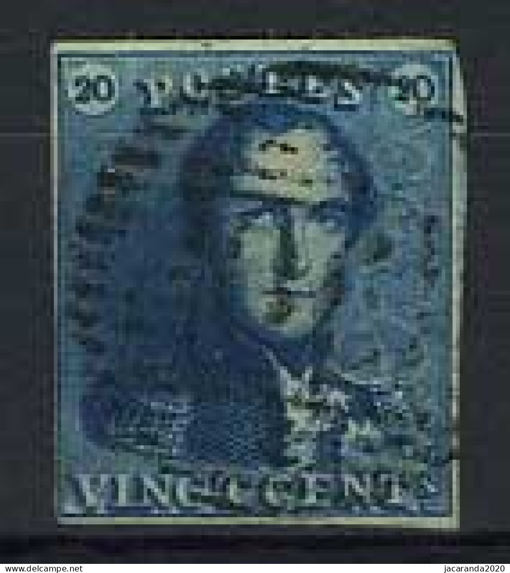 België 2 - 20c Blauw - Koning Leopold I - Epauletten - 1849 Epauletten