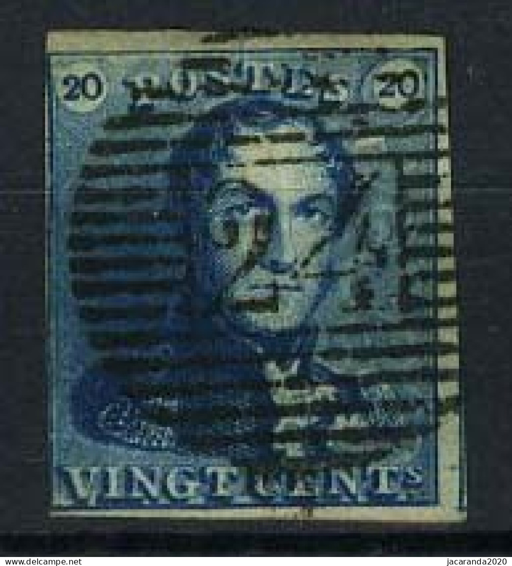 België 2 - 20c Blauw - Koning Leopold I - Epauletten - 24 - Bruxelles - 1849 Schulterklappen