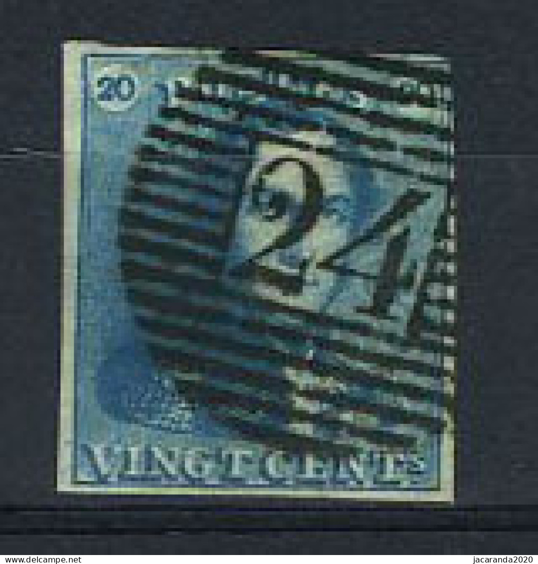 België 2a - 20c Lichtblauw - Koning Leopold I - Epauletten - 24 - Bruxelles - 1849 Epaulettes
