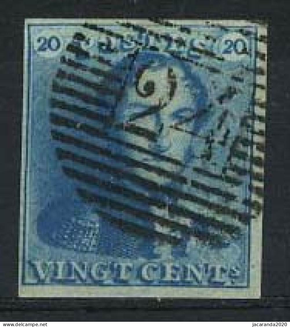 België 2c - 20c Melkblauw - Koning Leopold I - Epauletten - 24 - Bruxelles - 1849 Mostrine