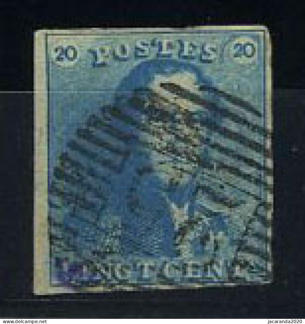 België 2c - 20c Melkblauw - Koning Leopold I - Epauletten - 25 - Charleroi - 1849 Epaulettes