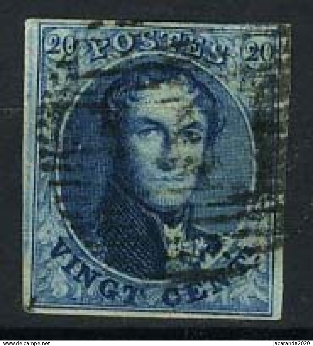 België 7 - 20c Blauw - Koning Leopold I - Medaillon  - 1851-1857 Medallones (6/8)