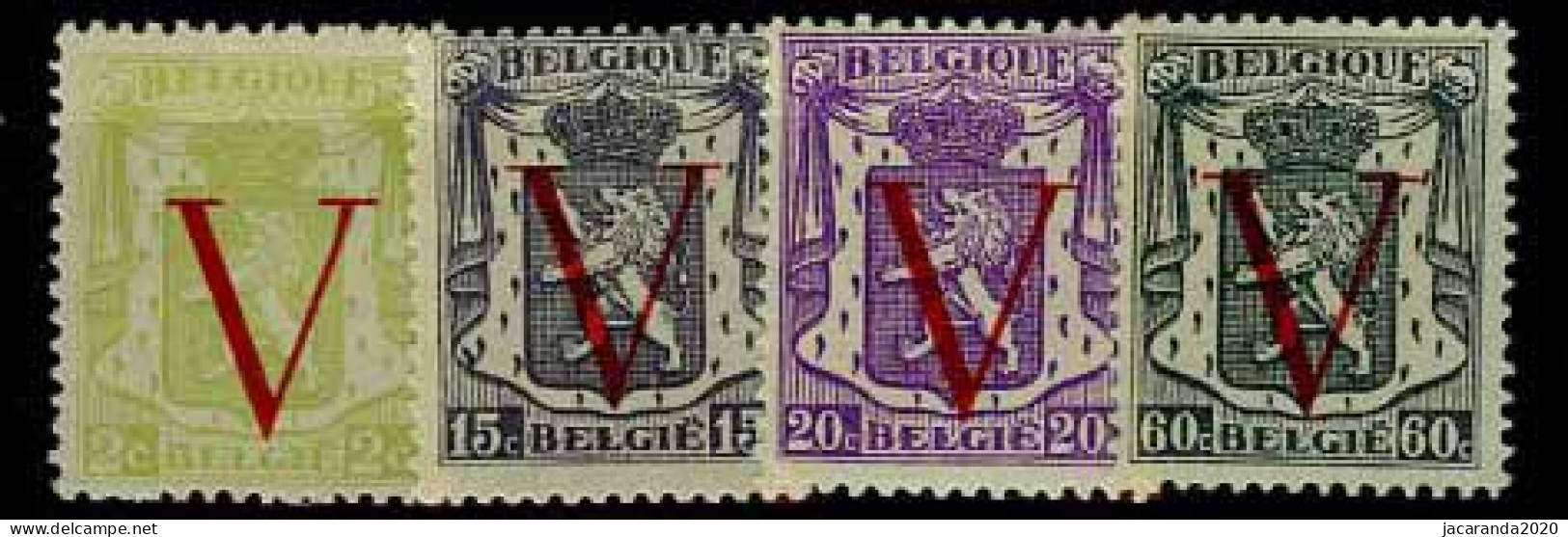 België 670/73 * - Klein Staatswapen Met Rode Opdruk "V" - 1935-1949 Kleines Staatssiegel