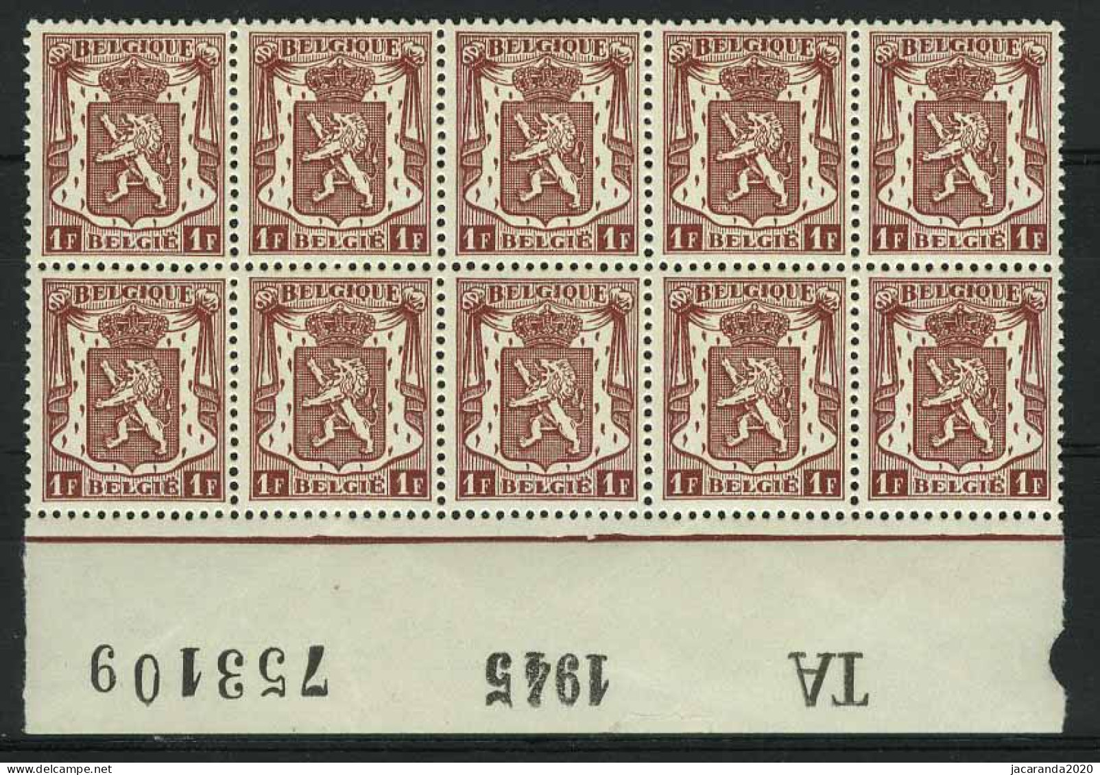 België 710 - Klein Staatswapen - Petit Sceau De L'Etat - 1F Bruin - Brun - Met Volgnummer En Jaartal - Avec Millésime - Dated Corners